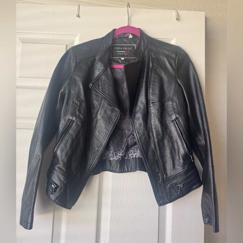 Vera Pelle Black Italian Leather Motorcycle Jacket — 100% leather, never worn